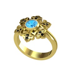 Lumi Kar Tanesi Yüzük - Akuamarin ve siyah zirkon 18 ayar altın yüzük #1l6p3d7