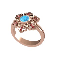Akuamarin ve garnet 8 ayar rose altın yüzük