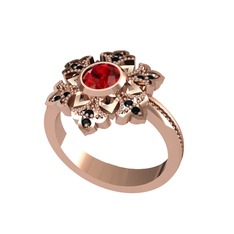 Garnet ve siyah zirkon 925 ayar rose altın kaplama gümüş yüzük