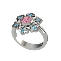 Lumi Kar Tanesi Yüzük - Pembe kuvars ve akuamarin 925 ayar gümüş yüzük #1ngi5ax