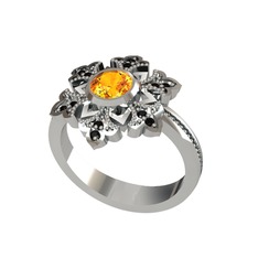 Lumi Kar Tanesi Yüzük - Sitrin ve siyah zirkon 8 ayar beyaz altın yüzük #1ngndxl