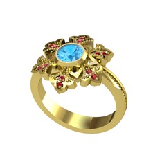 Lumi Kar Tanesi Yüzük - Akuamarin ve garnet 18 ayar altın yüzük #1nl7lzz