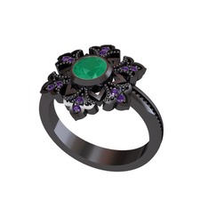 Lumi Kar Tanesi Yüzük - Kök zümrüt ve ametist 925 ayar siyah rodyum kaplama gümüş yüzük #1p4p5cv