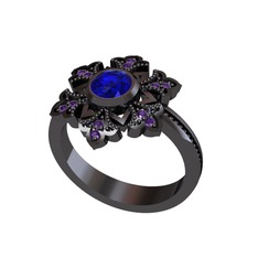 Lumi Kar Tanesi Yüzük - Lab safir ve ametist 925 ayar siyah rodyum kaplama gümüş yüzük #1pkf8si