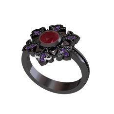 Lumi Kar Tanesi Yüzük - Kök yakut ve ametist 925 ayar siyah rodyum kaplama gümüş yüzük #1pr3dyw