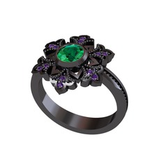 Lumi Kar Tanesi Yüzük - Yeşil kuvars ve ametist 925 ayar siyah rodyum kaplama gümüş yüzük #1q32xt5