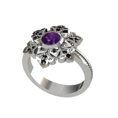 Lumi Kar Tanesi Yüzük - Ametist ve siyah zirkon 8 ayar beyaz altın yüzük #1rn2dfc