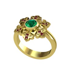 Lumi Kar Tanesi Yüzük - Yeşil kuvars ve kök yakut 8 ayar altın yüzük #1sd6y09