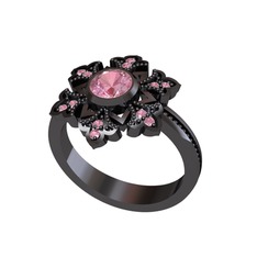 Lumi Kar Tanesi Yüzük - Pembe kuvars 925 ayar siyah rodyum kaplama gümüş yüzük #1ssf8do