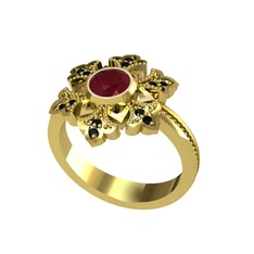 Lumi Kar Tanesi Yüzük - Kök yakut ve siyah zirkon 18 ayar altın yüzük #1t9g8uh