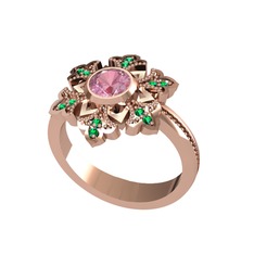 Lumi Kar Tanesi Yüzük - Pembe kuvars ve yeşil kuvars 14 ayar rose altın yüzük #1tn74hl