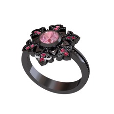 Pembe kuvars ve rodolit garnet 925 ayar siyah rodyum kaplama gümüş yüzük