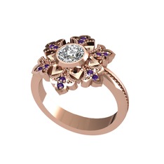 Lumi Kar Tanesi Yüzük - Swarovski ve ametist 925 ayar rose altın kaplama gümüş yüzük #1uqurwf