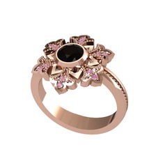 Siyah zirkon ve pembe kuvars 925 ayar rose altın kaplama gümüş yüzük