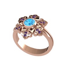 Lumi Kar Tanesi Yüzük - Akuamarin ve ametist 14 ayar rose altın yüzük #1uyvk9g