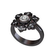 Pırlanta 925 ayar siyah rodyum kaplama gümüş yüzük (0.792 karat)