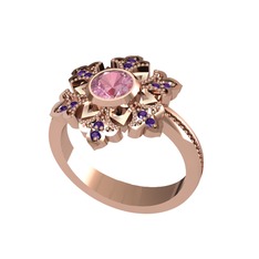 Lumi Kar Tanesi Yüzük - Pembe kuvars ve ametist 14 ayar rose altın yüzük #1wta6ub