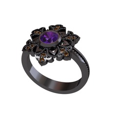 Lumi Kar Tanesi Yüzük - Ametist ve dumanlı kuvars 925 ayar siyah rodyum kaplama gümüş yüzük #1xa4osk