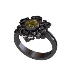Lumi Kar Tanesi Yüzük - Peridot ve siyah zirkon 925 ayar siyah rodyum kaplama gümüş yüzük #1xle0e7