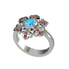 Akuamarin ve garnet 925 ayar gümüş yüzük