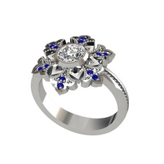 Lumi Kar Tanesi Yüzük - Swarovski ve lab safir 18 ayar beyaz altın yüzük #21ms6a