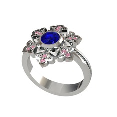 Lab safir ve pembe kuvars 8 ayar beyaz altın yüzük