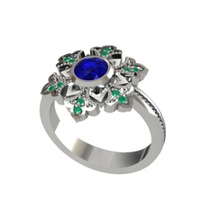 Lumi Kar Tanesi Yüzük - Lab safir ve kök zümrüt 18 ayar beyaz altın yüzük #2p6tas