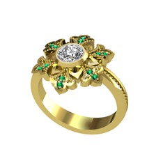 Lumi Kar Tanesi Yüzük - Swarovski ve yeşil kuvars 18 ayar altın yüzük #2uh4q0