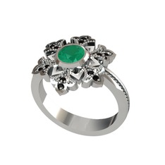 Lumi Kar Tanesi Yüzük - Kök zümrüt ve siyah zirkon 8 ayar beyaz altın yüzük #3o9mr8