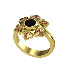 Lumi Kar Tanesi Yüzük - Siyah zirkon ve rodolit garnet 8 ayar altın yüzük #432tui