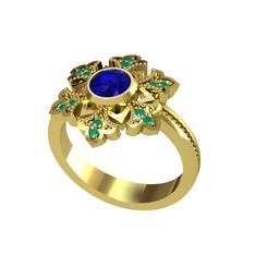 Lumi Kar Tanesi Yüzük - Lab safir ve kök zümrüt 14 ayar altın yüzük #448hjh