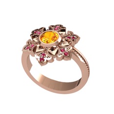 Lumi Kar Tanesi Yüzük - Sitrin ve rodolit garnet 8 ayar rose altın yüzük #618e4h