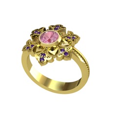 Lumi Kar Tanesi Yüzük - Pembe kuvars ve ametist 14 ayar altın yüzük #648j67