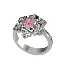 Lumi Kar Tanesi Yüzük - Pembe kuvars ve swarovski 14 ayar beyaz altın yüzük #7a7vu9