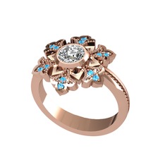 Beyaz zirkon ve akuamarin 18 ayar rose altın yüzük