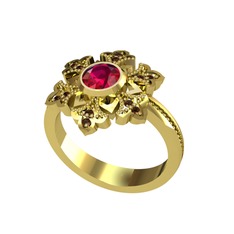 Rodolit garnet ve dumanlı kuvars 18 ayar altın yüzük