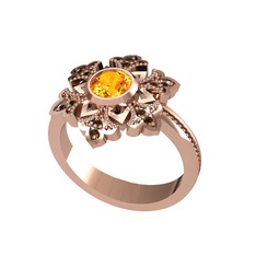 Lumi Kar Tanesi Yüzük - Sitrin ve dumanlı kuvars 8 ayar rose altın yüzük #82hqe7