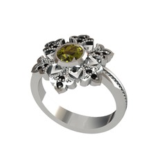 Lumi Kar Tanesi Yüzük - Peridot ve siyah zirkon 8 ayar beyaz altın yüzük #85tjzs