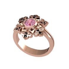 Pembe kuvars ve siyah zirkon 8 ayar rose altın yüzük