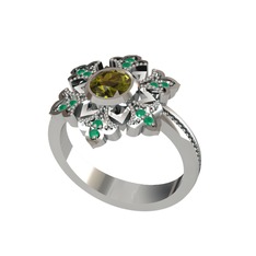Lumi Kar Tanesi Yüzük - Peridot ve kök zümrüt 8 ayar beyaz altın yüzük #9rk7tm