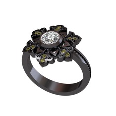 Lumi Kar Tanesi Yüzük - Pırlanta ve peridot 925 ayar siyah rodyum kaplama gümüş yüzük (0.66 karat) #9ro6sp