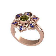 Peridot ve lab safir 8 ayar rose altın yüzük