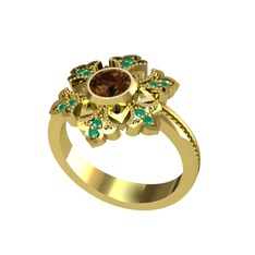 Lumi Kar Tanesi Yüzük - Dumanlı kuvars ve kök zümrüt 18 ayar altın yüzük #adj3uc