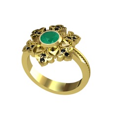 Lumi Kar Tanesi Yüzük - Kök zümrüt ve siyah zirkon 14 ayar altın yüzük #bbgxhh