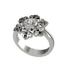 Lumi Kar Tanesi Yüzük - Swarovski ve siyah zirkon 18 ayar beyaz altın yüzük #blk8wz