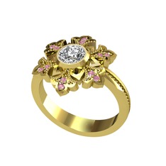 Lumi Kar Tanesi Yüzük - Swarovski ve pembe kuvars 8 ayar altın yüzük #bx3hwt