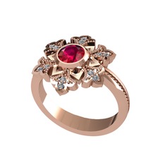 Lumi Kar Tanesi Yüzük - Rodolit garnet ve pırlanta 925 ayar rose altın kaplama gümüş yüzük (0.132 karat) #c4wqan