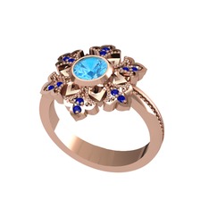 Lumi Kar Tanesi Yüzük - Akuamarin ve lab safir 8 ayar rose altın yüzük #cnro5m