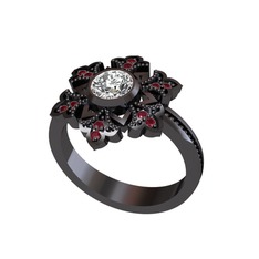 Lumi Kar Tanesi Yüzük - Swarovski ve kök yakut 925 ayar siyah rodyum kaplama gümüş yüzük #d221tk