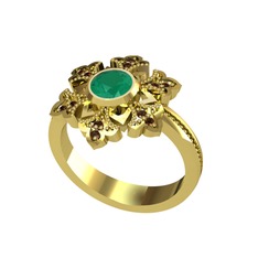 Lumi Kar Tanesi Yüzük - Kök zümrüt ve dumanlı kuvars 14 ayar altın yüzük #e1pxc5